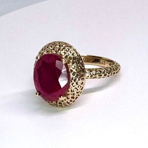 10K Yellow Gold Niassa Mozambique Ruby Ring Size 5, Openwork Filagree Mirage STS